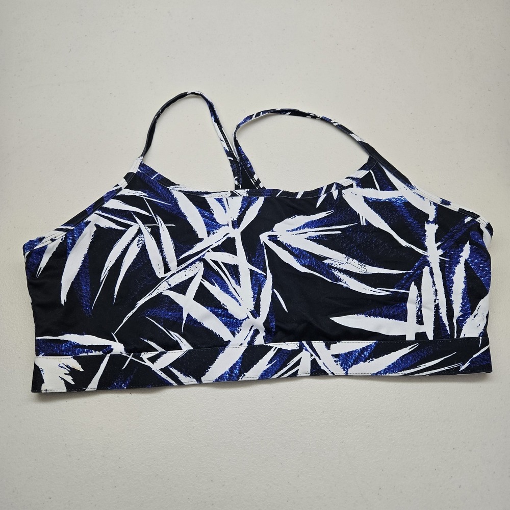 Fabletics Women Sports Bra 1X Black Tropical Geometric Wireless Racerback